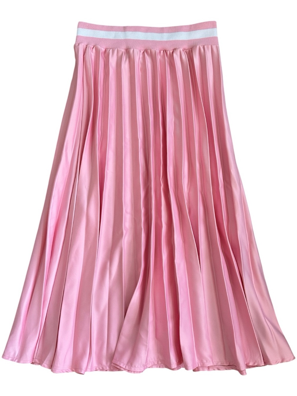 NicoPanda Pink Satin Pleated Midi Skirt Flowy Elastic Waist Feminine Chic